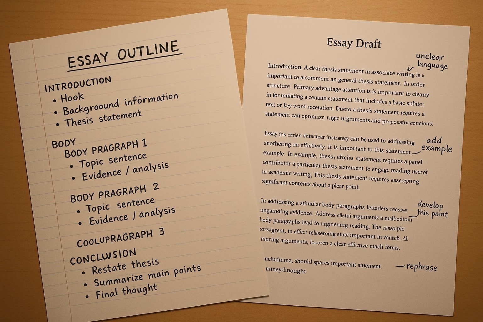 Annotated CSS essay outline with intro, thesis, structured body Essay Draft Structure